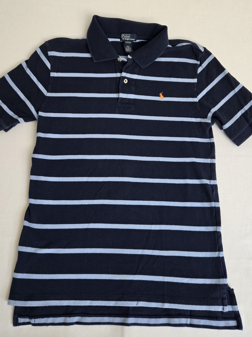 Polo by Ralph Lauren Navy & Light Blue Striped Boy's Shirt,Size XL 18-20